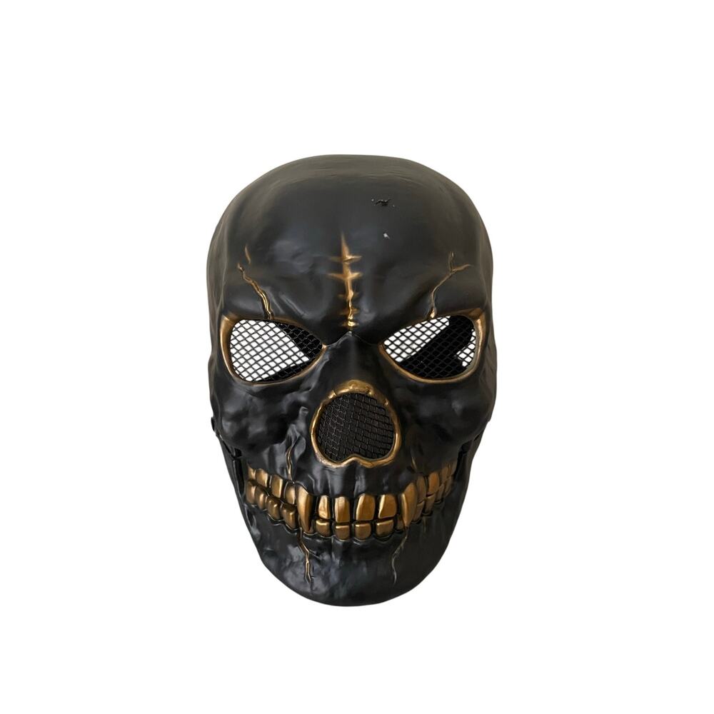New Creepy Skeleton Adult Size OS Black Gold Halloween Mask